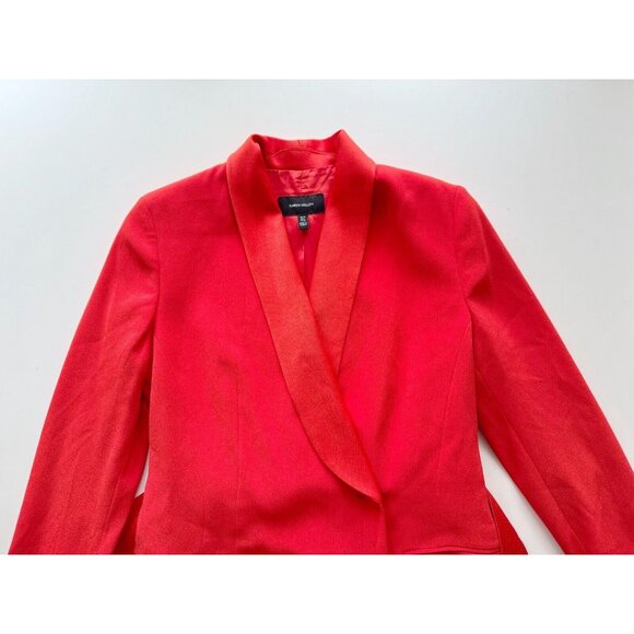 KAREN MILLEN Tomato Red Crepe Satin Tailored Tuxedo Wrap Mini Dress, Size 6 - Picture 7 of 15